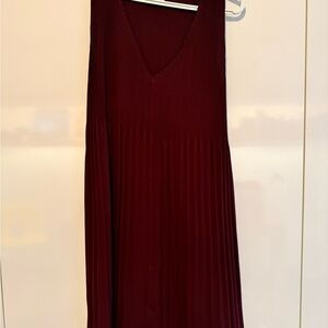 Aritzia Red Pleated Midi Sundress V-Neck